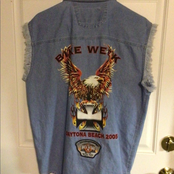 Mens Bike Week 2005 Daytona denim sleeveless Size M Plus A 2003 And 2006 Patch. - Picture 5 of 7